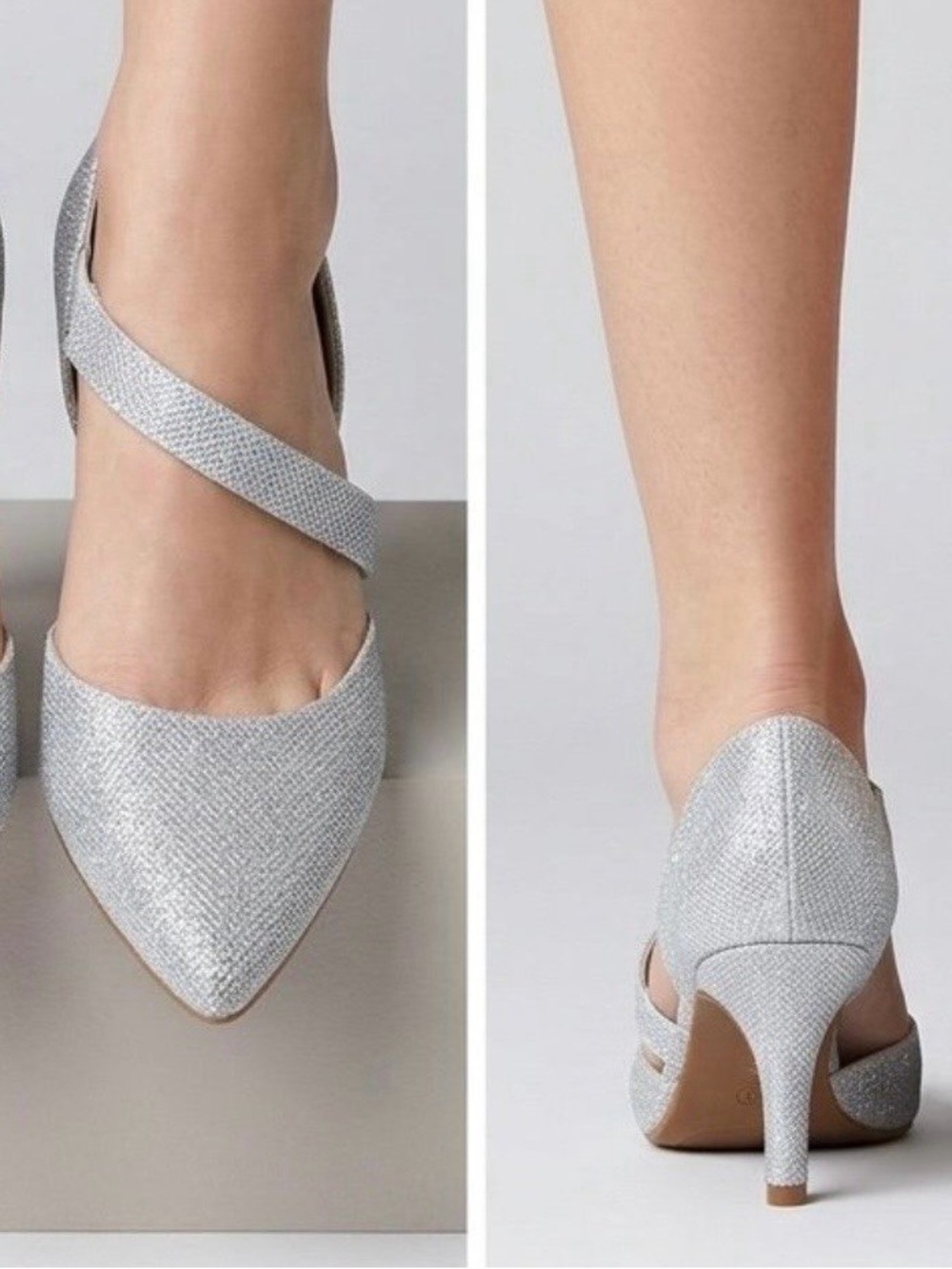 Mysoft Silver Glitter D'Orsay Pointed Toe Heels - Size